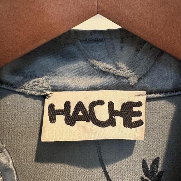 Hache Jacket Women 46 US 10 Gray Floral Jacquard Mandarin Collar Made in Italy - Picture 2 of 15